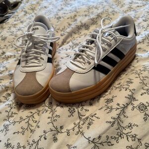 adidas White Black & Tan Platform Sneakers